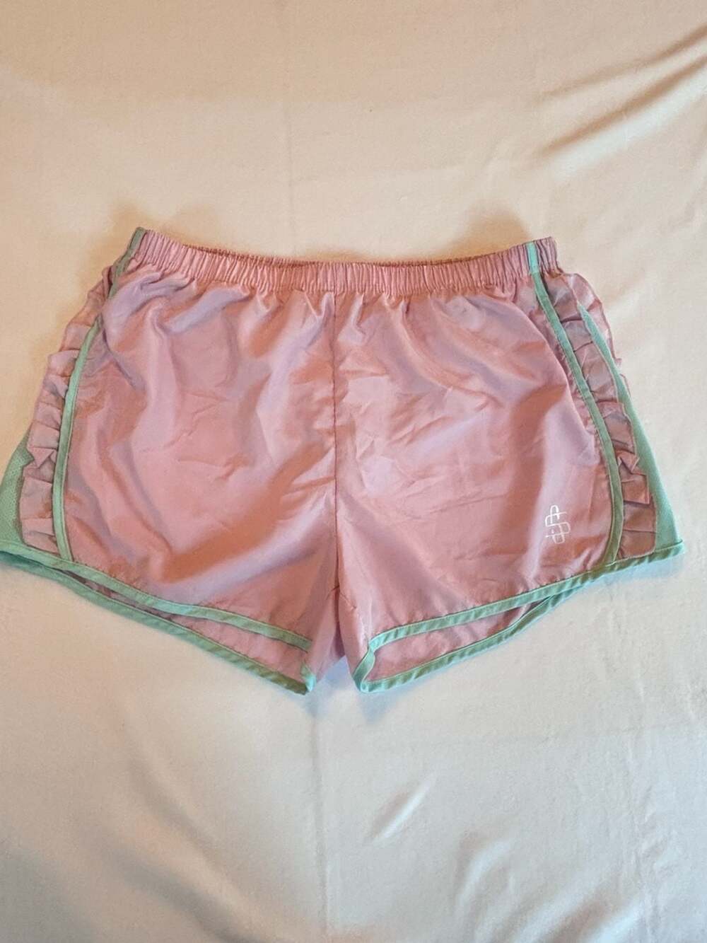Simply Southern Pink and Mint Green Ruffle Athletic Running Shorts Size L